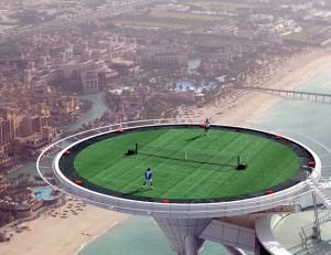 Sports In Unusual Venues: Agassi vs Federer, Helipad of the Burj Al Arab, Dubai (tennis dubai)